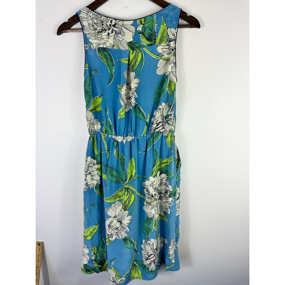 Moulinette Soeurs Silk Dress Womens 4 Blue Floral Tropical Sleeveless Pockets - Picture 8 of 8